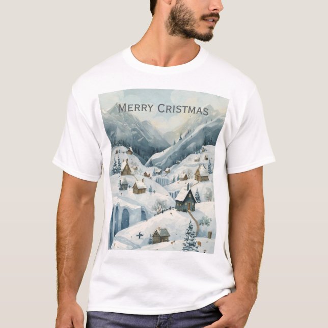 Camiseta en el paisaje de nieve navideño (Anverso)