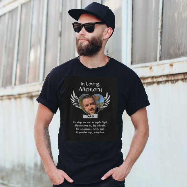 Camiseta En el recuerdo de la foto de amor Ángel conmemorat (In Loving Memory Photo Remembrance Memorial T-Shirt with Angel Wings and Poem)