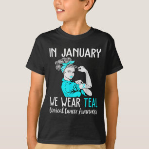 Camiseta En Enero Usamos Verde azulado Para Awaren De Cánce