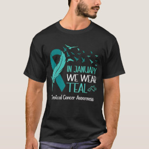 Camiseta en enero Usar Verde Turquesa Conciencia del Cáncer