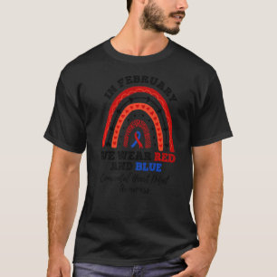 Camiseta En Febrero Usamos Corazón Congénito Rojo Y Azul
