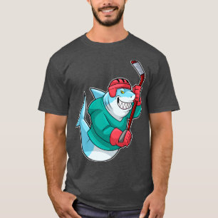 Camiseta en hockey sobre hielo con casco de palo de hockey