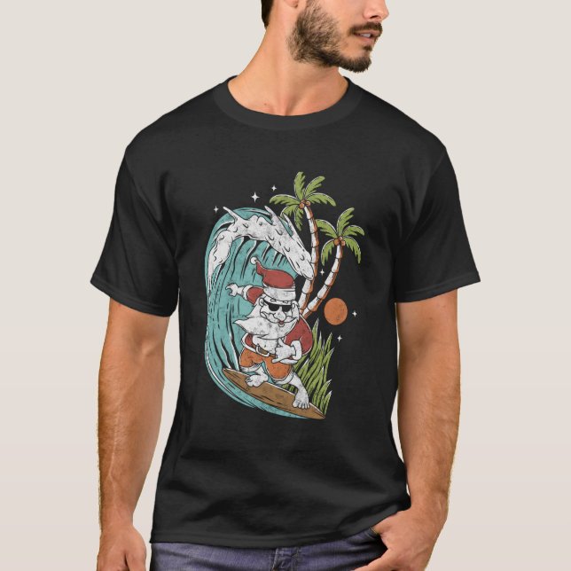 Camiseta En Julio, Surfista Hawaii Surfista Santa De Hawái (Anverso)