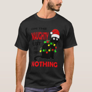 Camiseta En La Lista Traviesa Gato De Navidad Luz De Navida