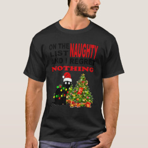 Camiseta En La Lista Traviesa Gato De Navidad Luz De Navida