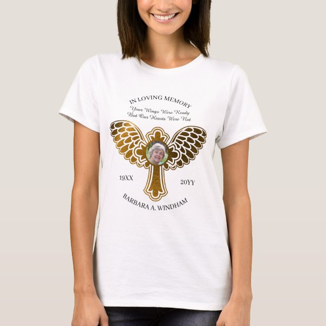 Camiseta En la memoria amorosa Foto Keepsake Cross con alas (Anverso)