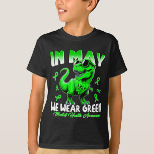 Camiseta En mayo usa cinta de dinosaurio verde niño mental