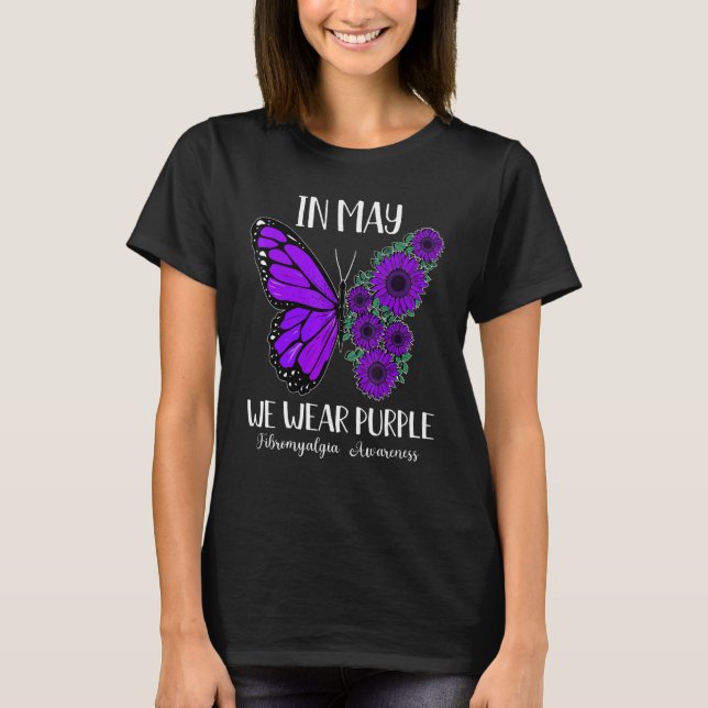 Camiseta En Mayo Usamos Flores De Fibromialgia Púrpura Butt (Anverso)