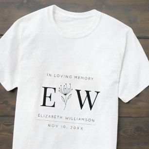 Camiseta En memoria amorosa Foliage de monograma moderno