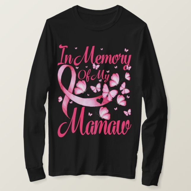 Camiseta En memoria de mi mami de mamas, conciencia del cán (Anverso del diseño)