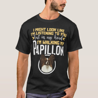 Camiseta En mi cabeza estoy caminando con mi Papillon Spani