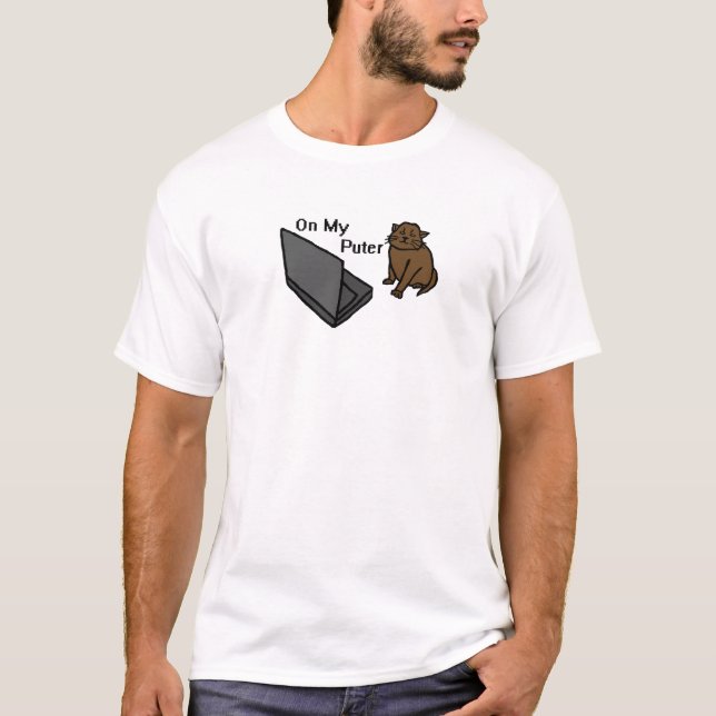 Camiseta En Mi Computadora Divertida Gato Marrón Meme (Anverso)