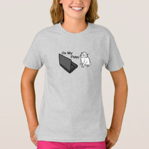 Camiseta En Mi Puter Gracioso Meme De Gato Blanco En Comput