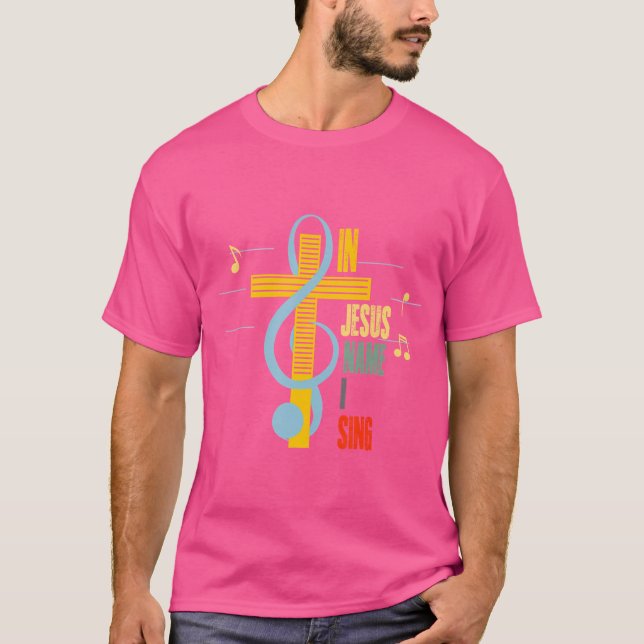 Camiseta En nombre de Jesús Canto Nota de música Cruz Vinta (Anverso)