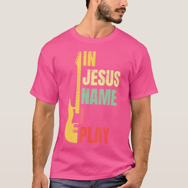 Camiseta En nombre de Jesús toco guitarra cristiana Bass Mu (Anverso)