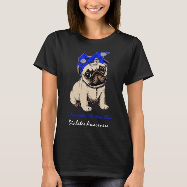 Camiseta En Noviembre Usamos Avisos De Diabetes De Perro Az (Anverso)
