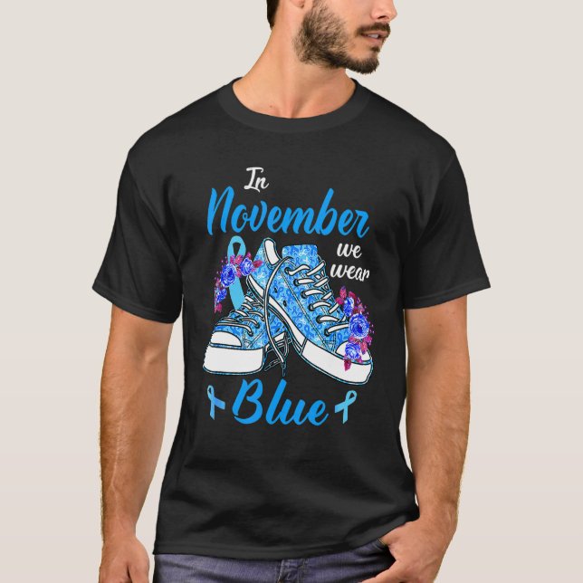 Camiseta En Noviembre Usamos Zapatos Azules Flores Diabetes (Anverso)