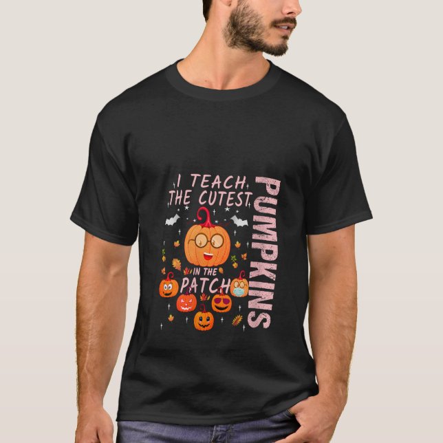 Camiseta En Octubre Enseño Las Calabazas Más Cuidadosas En  (Anverso)