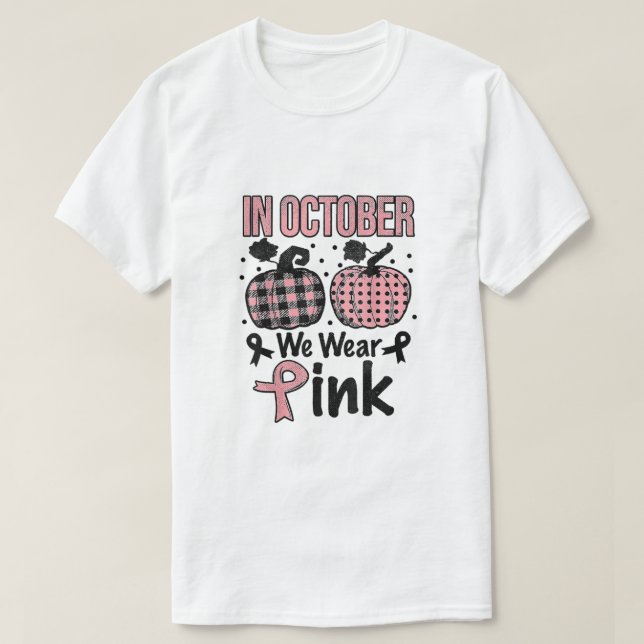 Camiseta En octubre llevamos rosa Feliz Halloween puede (Diseño del anverso)