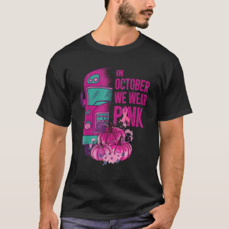 Camiseta En octubre llevamos un autobús escolar rosa de cán