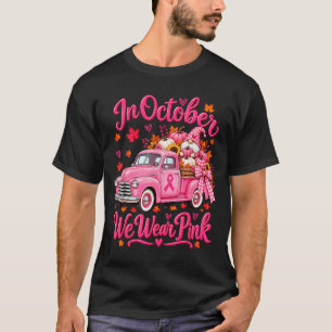 Camiseta En octubre usa calabaza gnomo rosa camión pecho