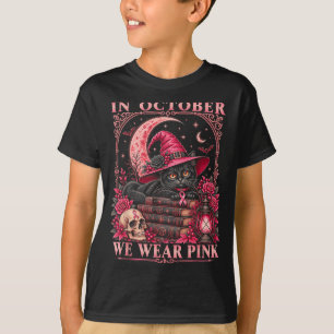 Camiseta En octubre usa rosa gato bruja cáncer de mama