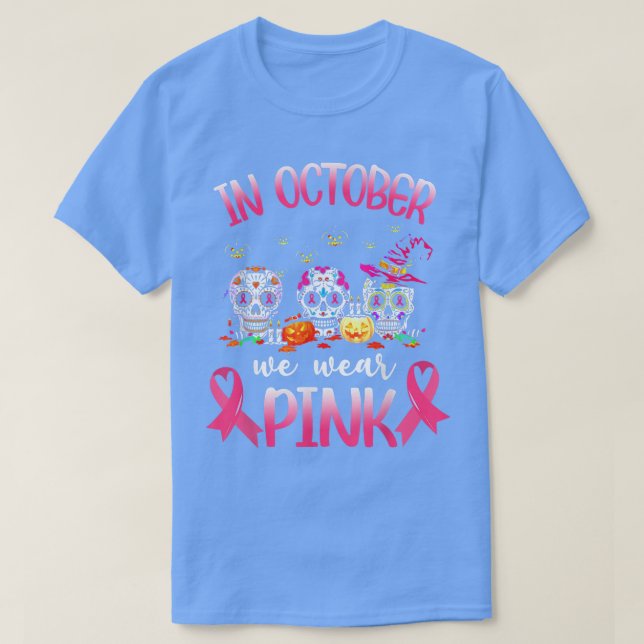 Camiseta En Octubre Usamos Awa El Skeleton Rosa Del Cáncer  (Diseño del anverso)