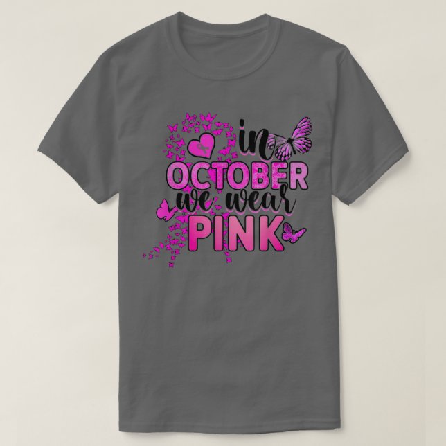 Camiseta En Octubre Usamos Ca De Pechuga De Mariposa Rosa (Diseño del anverso)