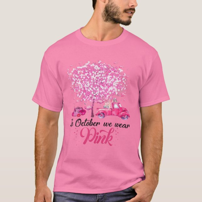 Camiseta En Octubre Usamos Calabaza De Camión Rojo Rosa C (Anverso)