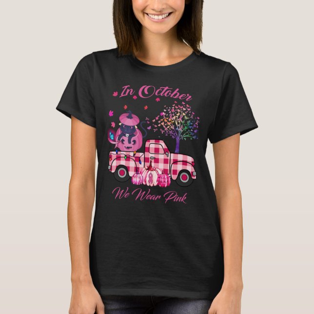 Camiseta En octubre usamos calabaza de gato rosa (Anverso)
