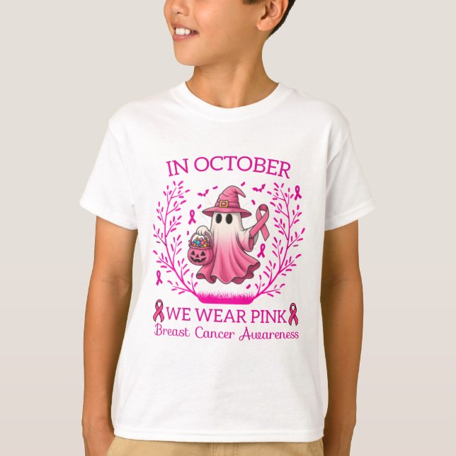 Camiseta En Octubre Usamos Cáncer De Mama De Bruja Rosa (Anverso)