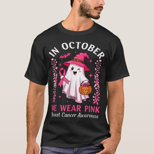 Camiseta En Octubre Usamos Cáncer De Mama De Bruja Rosa (Anverso)