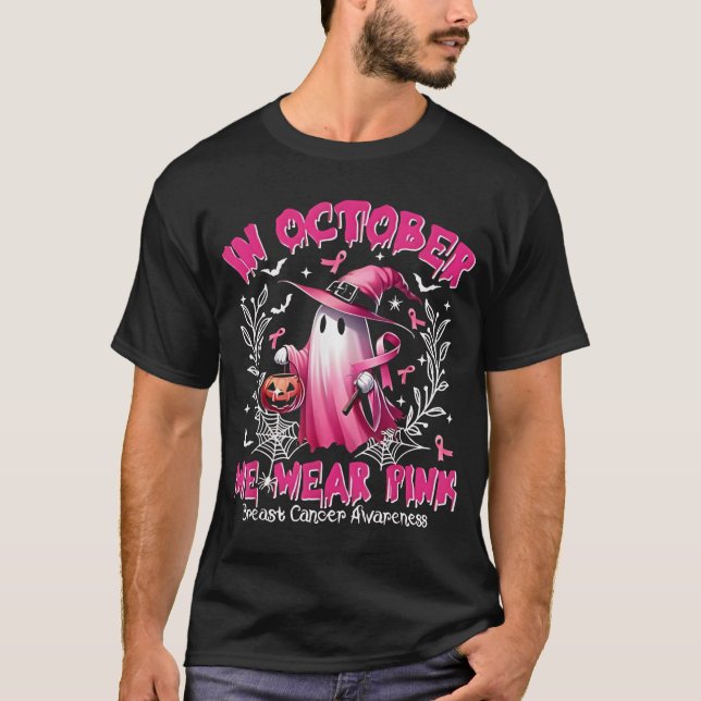 Camiseta En Octubre Usamos Cáncer De Mama De Bruja Rosa (Anverso)