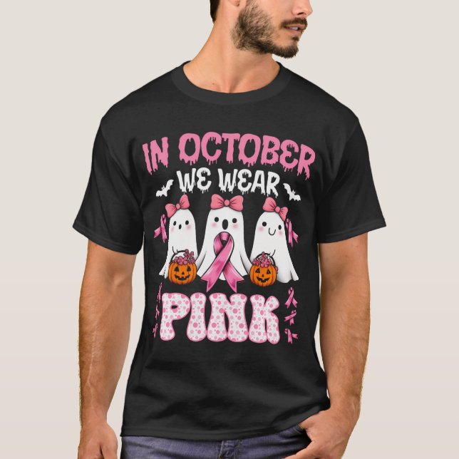 Camiseta En Octubre Usamos Cáncer De Mama De Bruja Rosa (Anverso)
