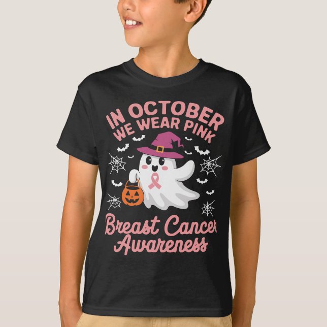 Camiseta En Octubre Usamos Cáncer De Mama De Bruja Rosa (Anverso)