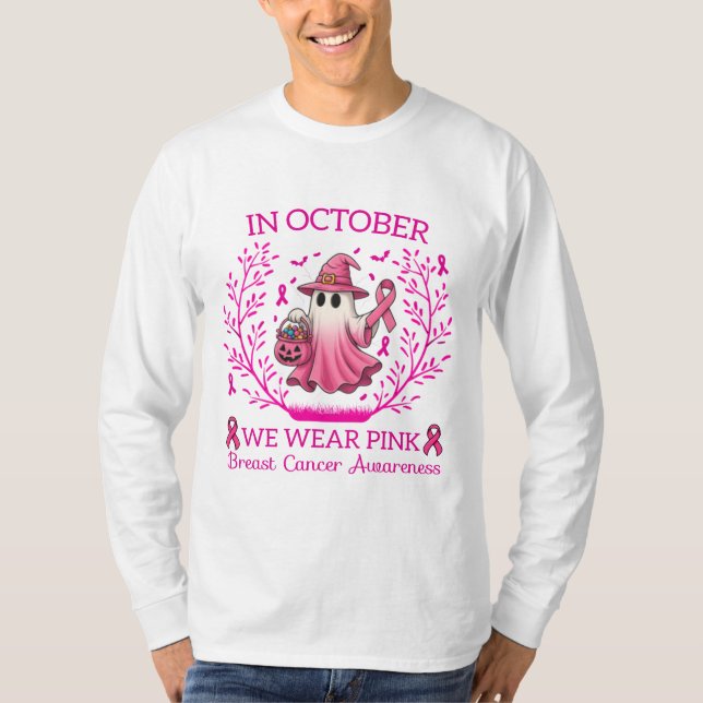 Camiseta En Octubre Usamos Cáncer De Mama De Bruja Rosa (Anverso)