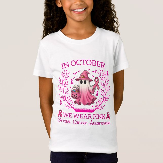 Camiseta En Octubre Usamos Cáncer De Mama De Bruja Rosa (Anverso)