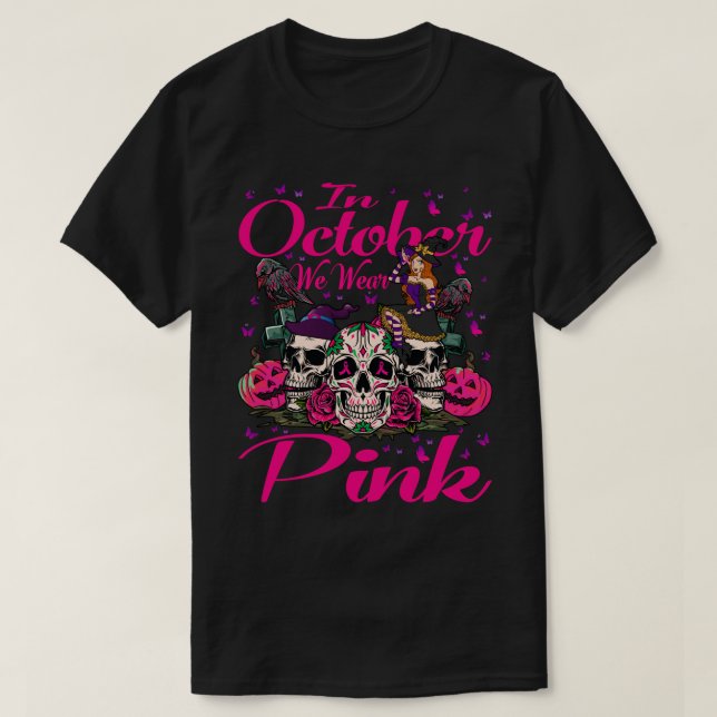 Camiseta En Octubre Usamos Cáncer De Mama De Calabaza Rosa, (Diseño del anverso)