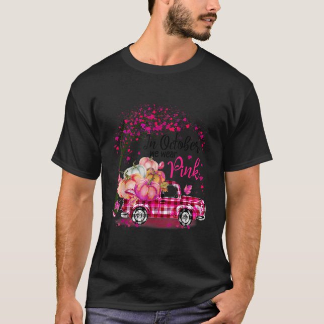 Camiseta En Octubre Usamos Cáncer De Mama De Camión Rosado (Anverso)