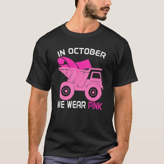 Camiseta En Octubre Usamos Cáncer De Mama De Camión Rosado  (Anverso)