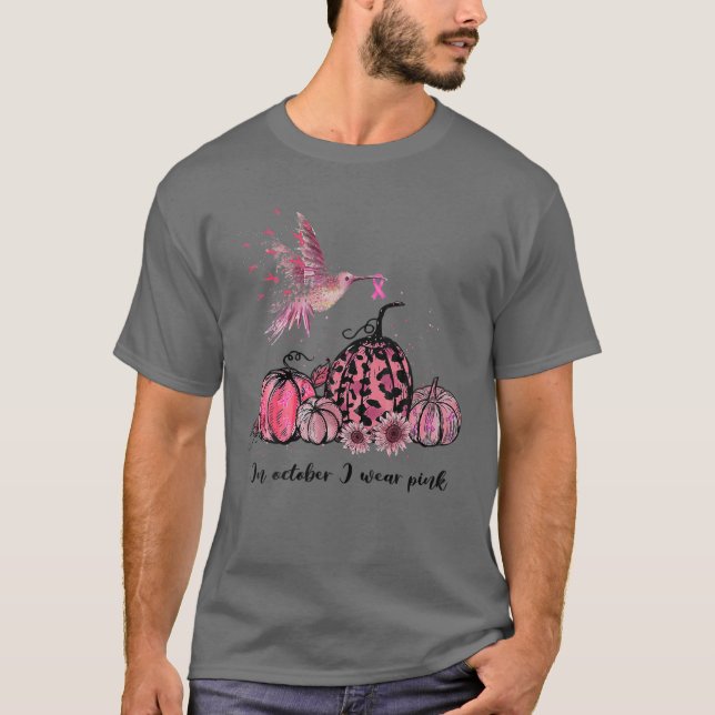 Camiseta En Octubre Usamos Cáncer De Mama De Colibrí Rosa (Anverso)