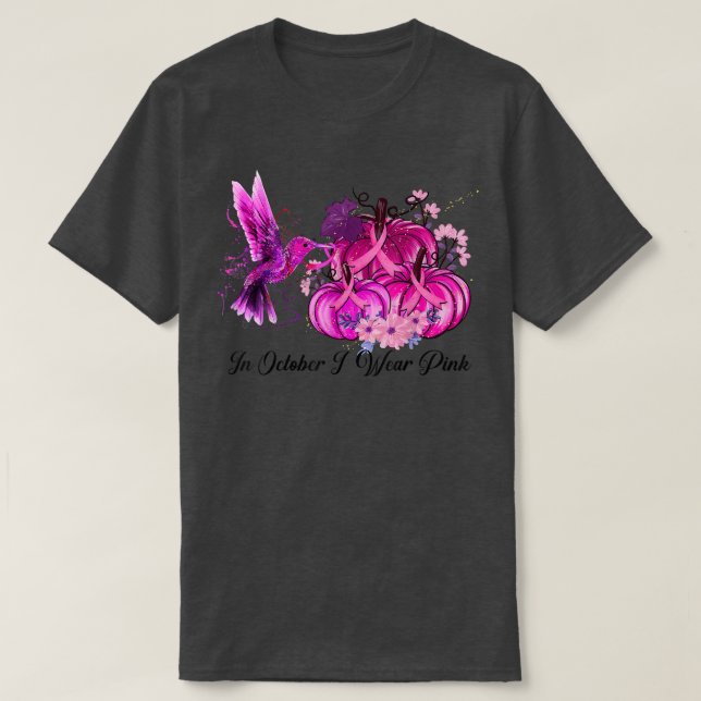 Camiseta En Octubre Usamos Cáncer De Mama De Colibrí Rosa (Diseño del anverso)