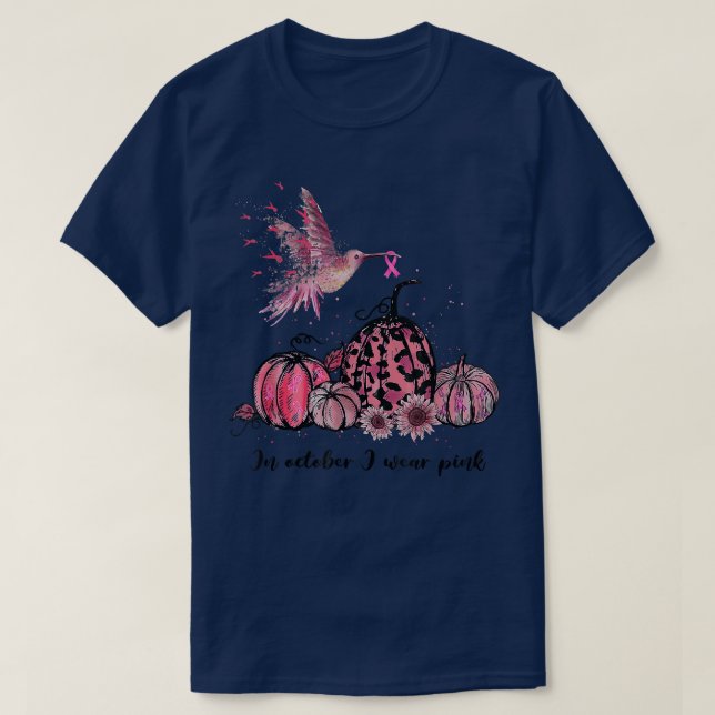 Camiseta En Octubre Usamos Cáncer De Mama De Colibrí Rosa  (Diseño del anverso)