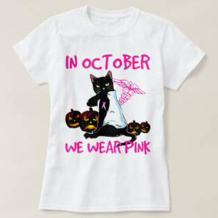 Camiseta En Octubre Usamos Cáncer De Mama De Gato Negro Ros
