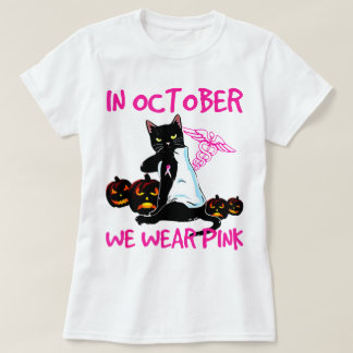 Camiseta En Octubre Usamos Cáncer De Mama De Gato Negro Ros