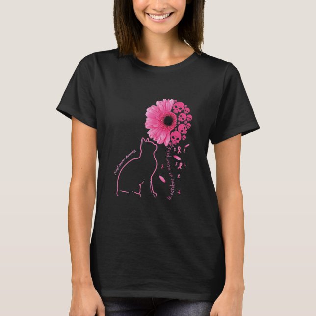 Camiseta En Octubre Usamos Cáncer De Mama De Gato Rosa (Anverso)