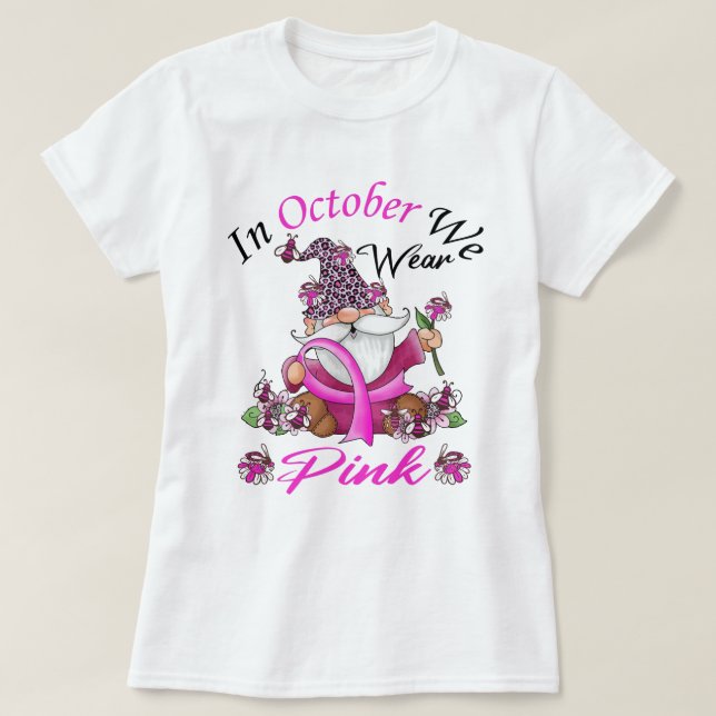 Camiseta En Octubre Usamos Cáncer De Mama De Gnome Rosa (Diseño del anverso)