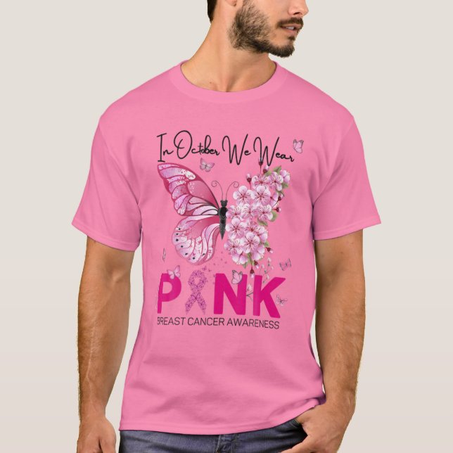 Camiseta En Octubre Usamos Cáncer De Mama De Mariposa Rosa (Anverso)
