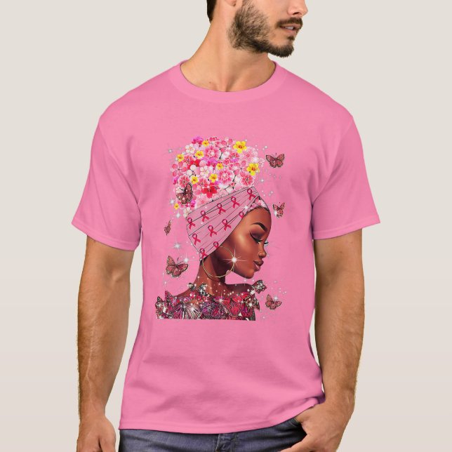 Camiseta En Octubre Usamos Cáncer De Mama De Mujer Negra Ro (Anverso)