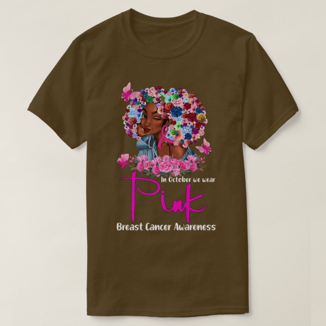 Camiseta En Octubre Usamos Cáncer De Mama De Mujer Negra Ro (Diseño del anverso)